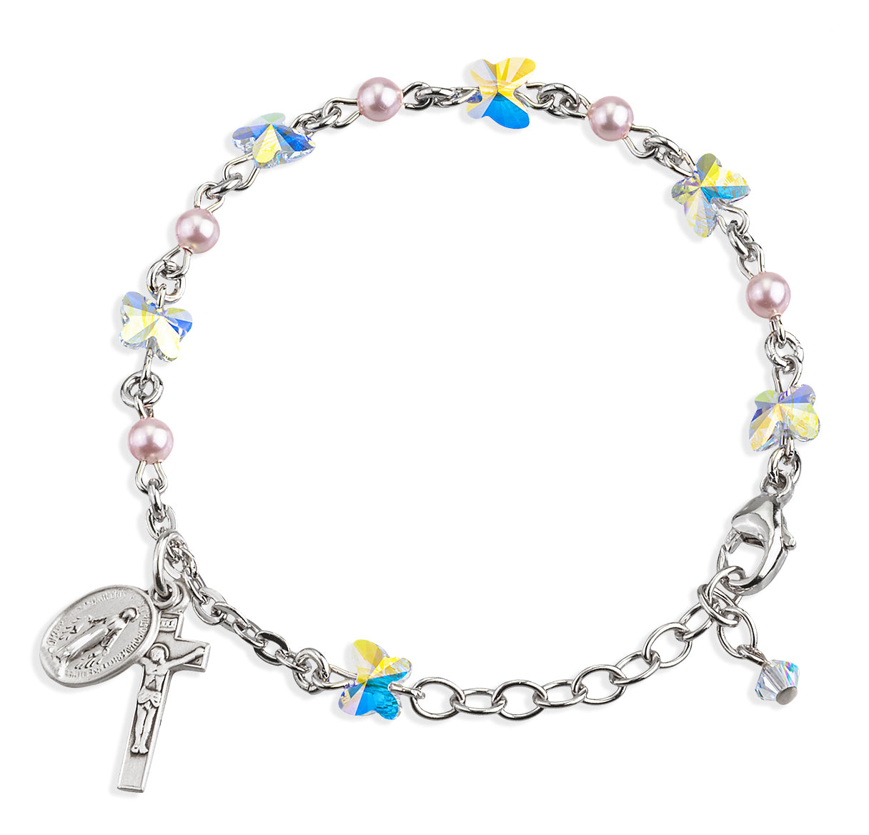 4mm Crystals by Swarovski® Crystal & Pink Pearl Butterfly Rosary Bracelet w/Sterling Silver-Bxd