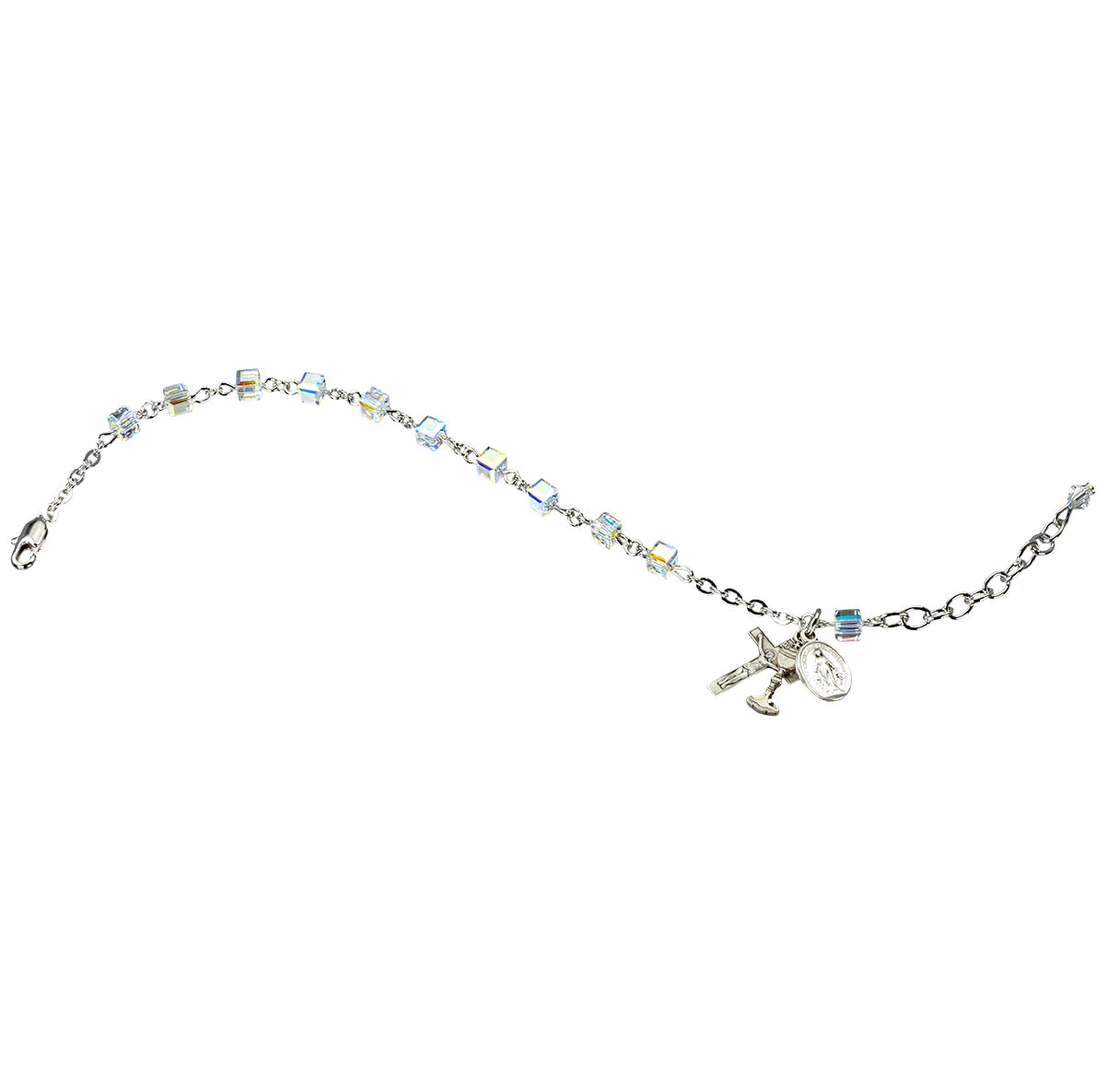 Rosary Bracelet Created with 4mm Aurora Borealis Crystals by Swarovski® Austrian Crystal Cube Shape Beads by HMH