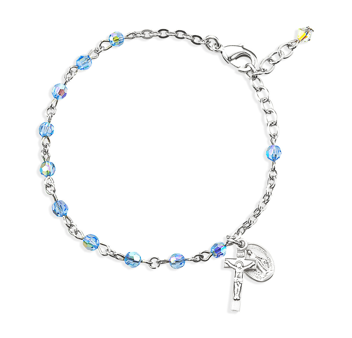 4mm Light Sapphire Crystals by Swarovski® Crystal (AB) Sterling Rosary Bracelet-Bxd