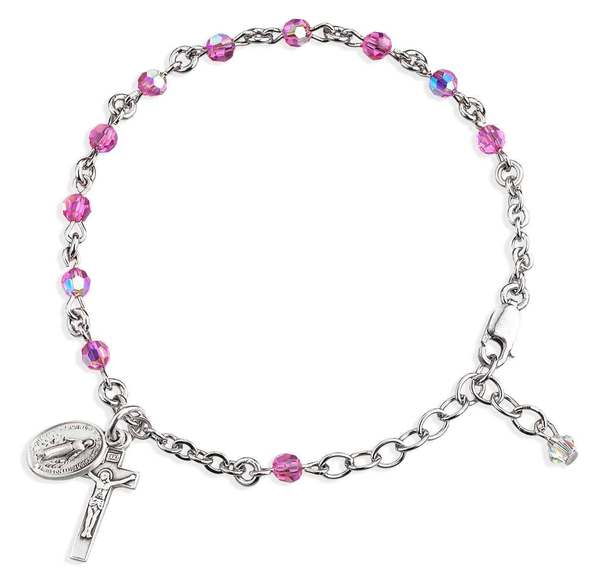 4mm Pink Crystals by Swarovski® Crystal (AB) Sterling Rosary Bracelet-Bxd