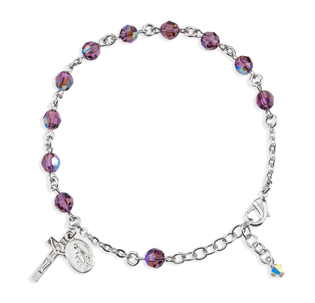 Rosary Bracelet Created with 6mm Amethyst Crystals by Swarovski® Austrian Crystal Round Beads by HMH