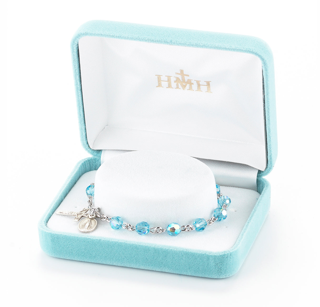 Rosary Bracelet Created with 6mm Aqua Crystals by Swarovski® Austrian Crystal Round Beads by HMH