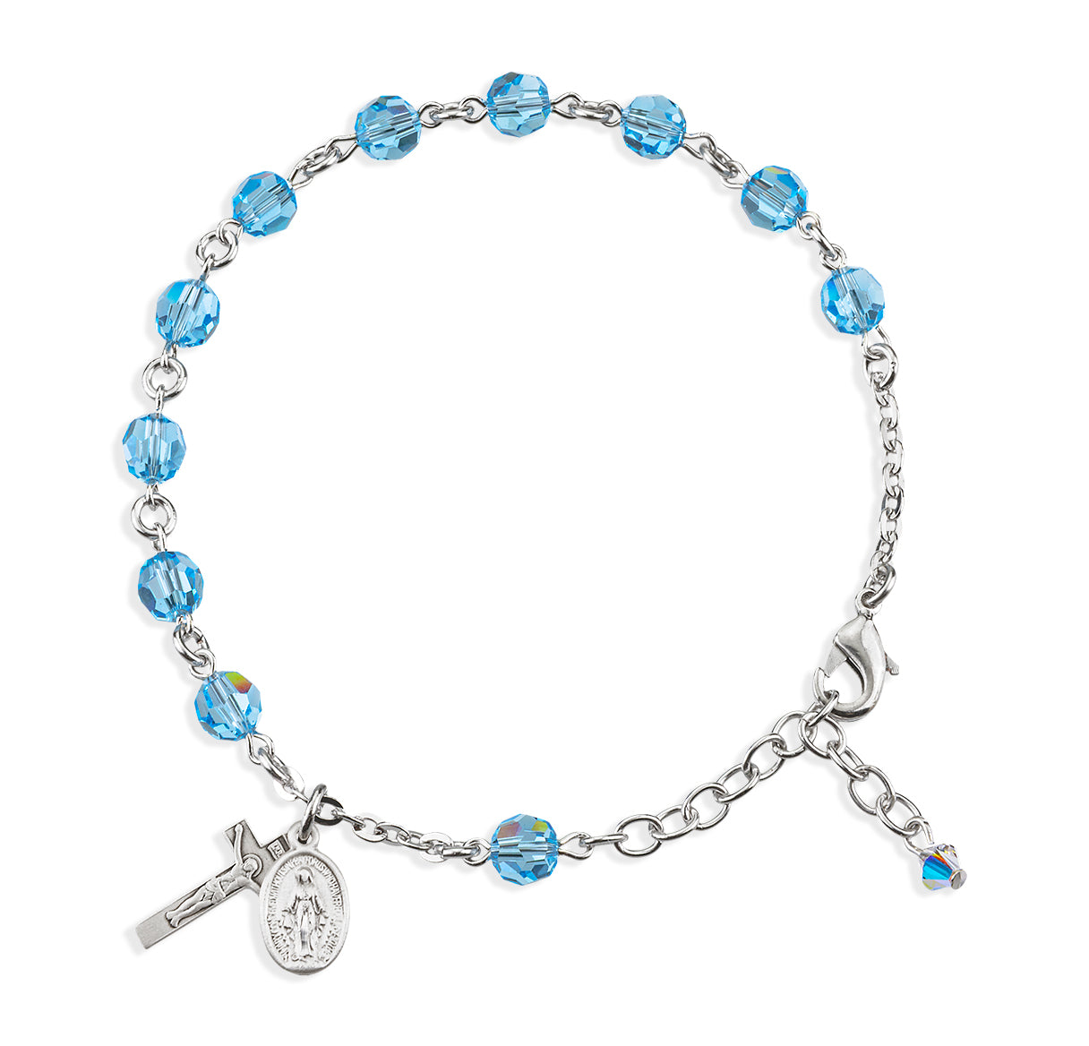 Rosary Bracelet Created with 6mm Aqua Crystals by Swarovski® Austrian Crystal Round Beads by HMH