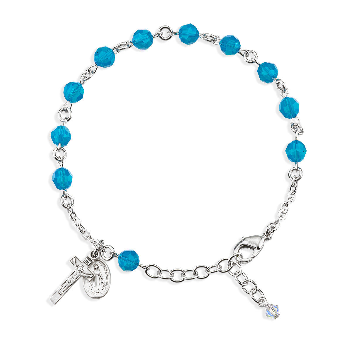 6mm Crystals by Swarovski® Blue Opal Rosary Bracelet w/Sterling Medals-Bxd