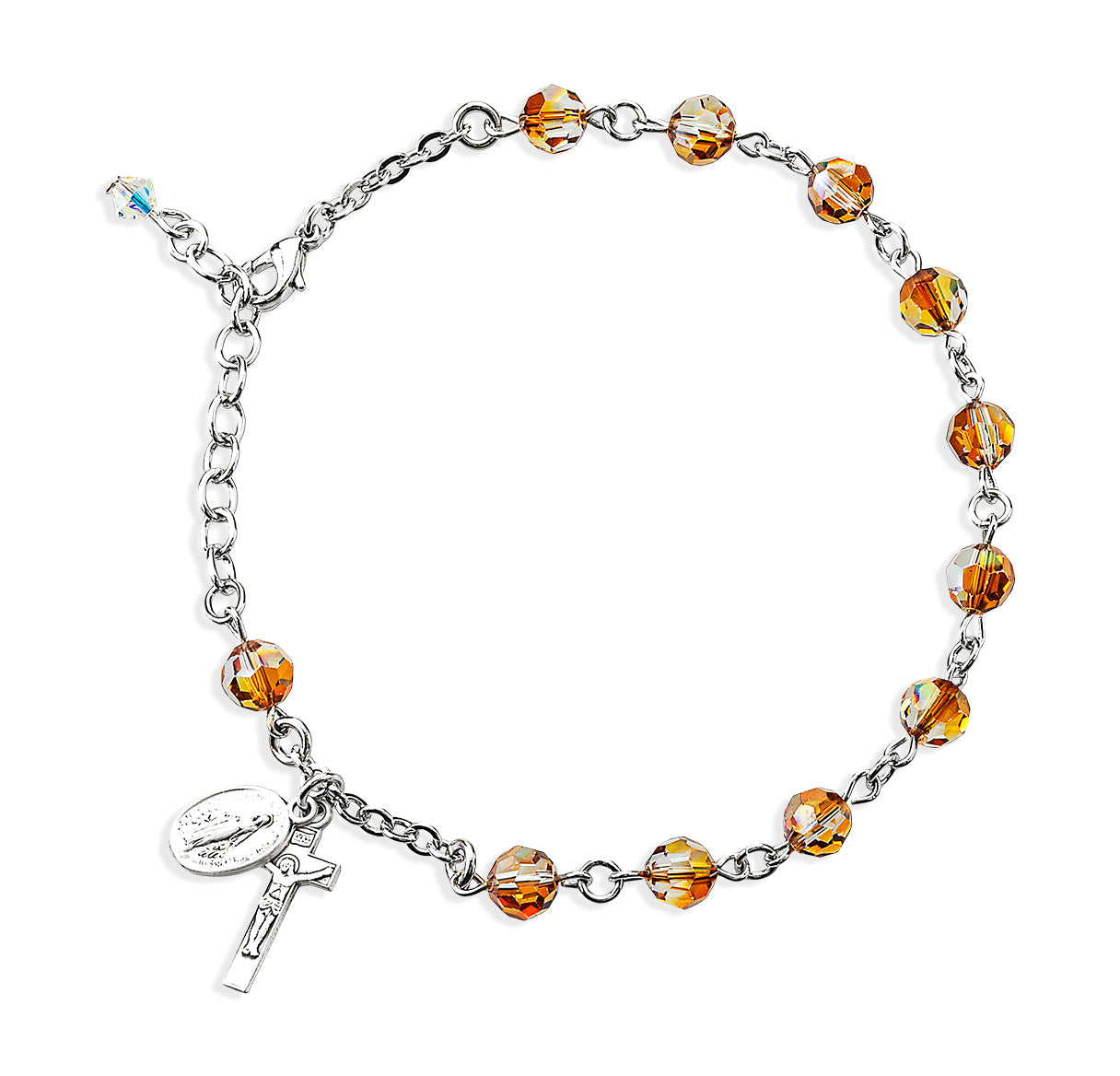 6mm Crystals by Swarovski® Copper Rosary Bracelet w/Sterling Medals-Bxd