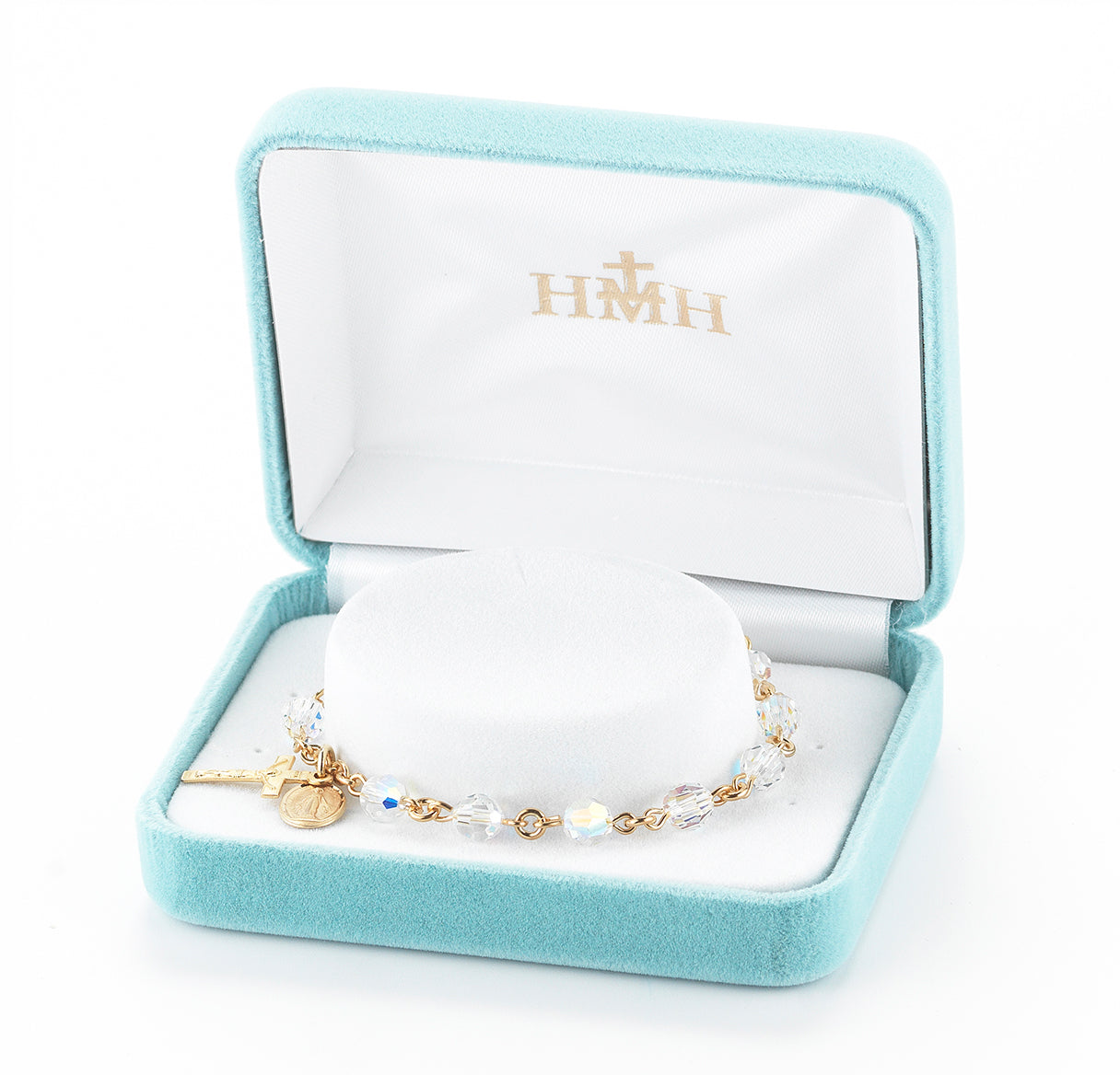 Gold Plated Rosary Bracelet Created with 6mm Aurora Borealis Crystals by Swarovski® Austrian Crystal Round Beads by HMH