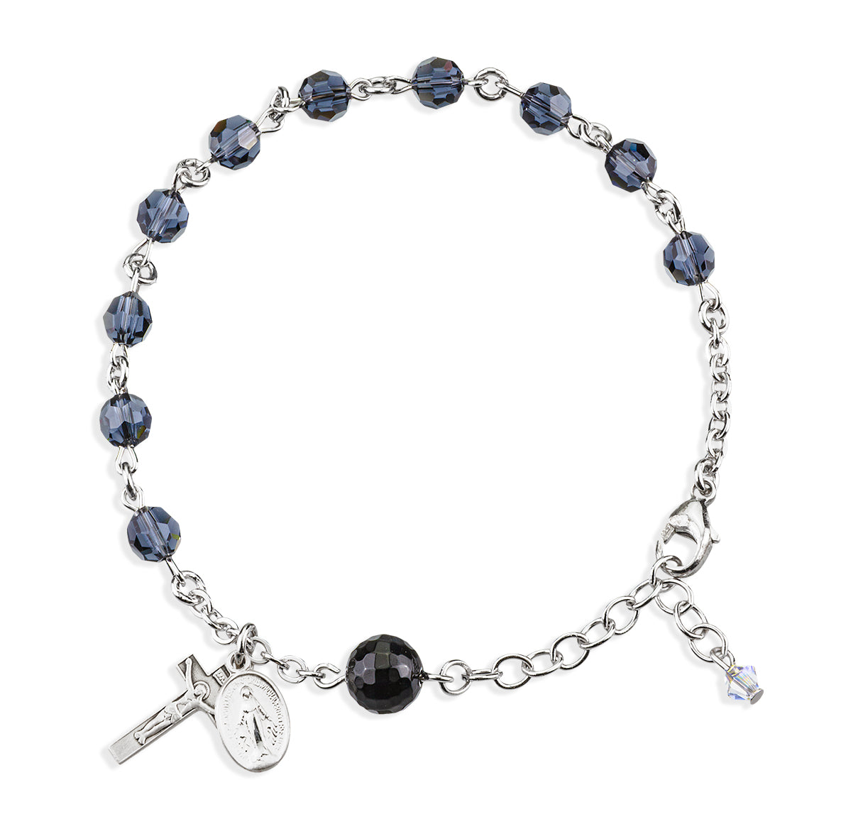 Rosary Bracelet Created with 6mm Graphite Crystals by Swarovski® Austrian Crystal Round Beads by HMH