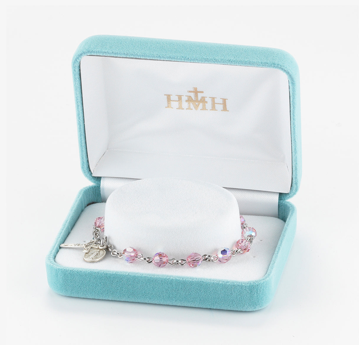 Rosary Bracelet Created with 6mm Light Rose Crystals by Swarovski® Austrian Crystal Round Beads by HMH
