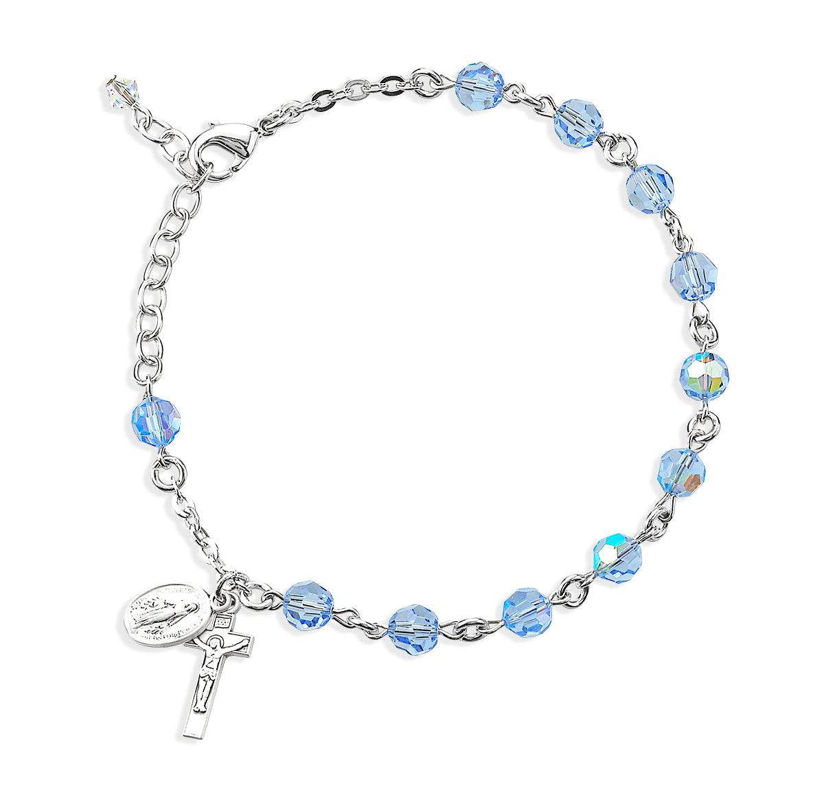6mm Crystals by Swarovski® Light Sapphire Rosary Bracelet w/Sterling Medals-Bxd