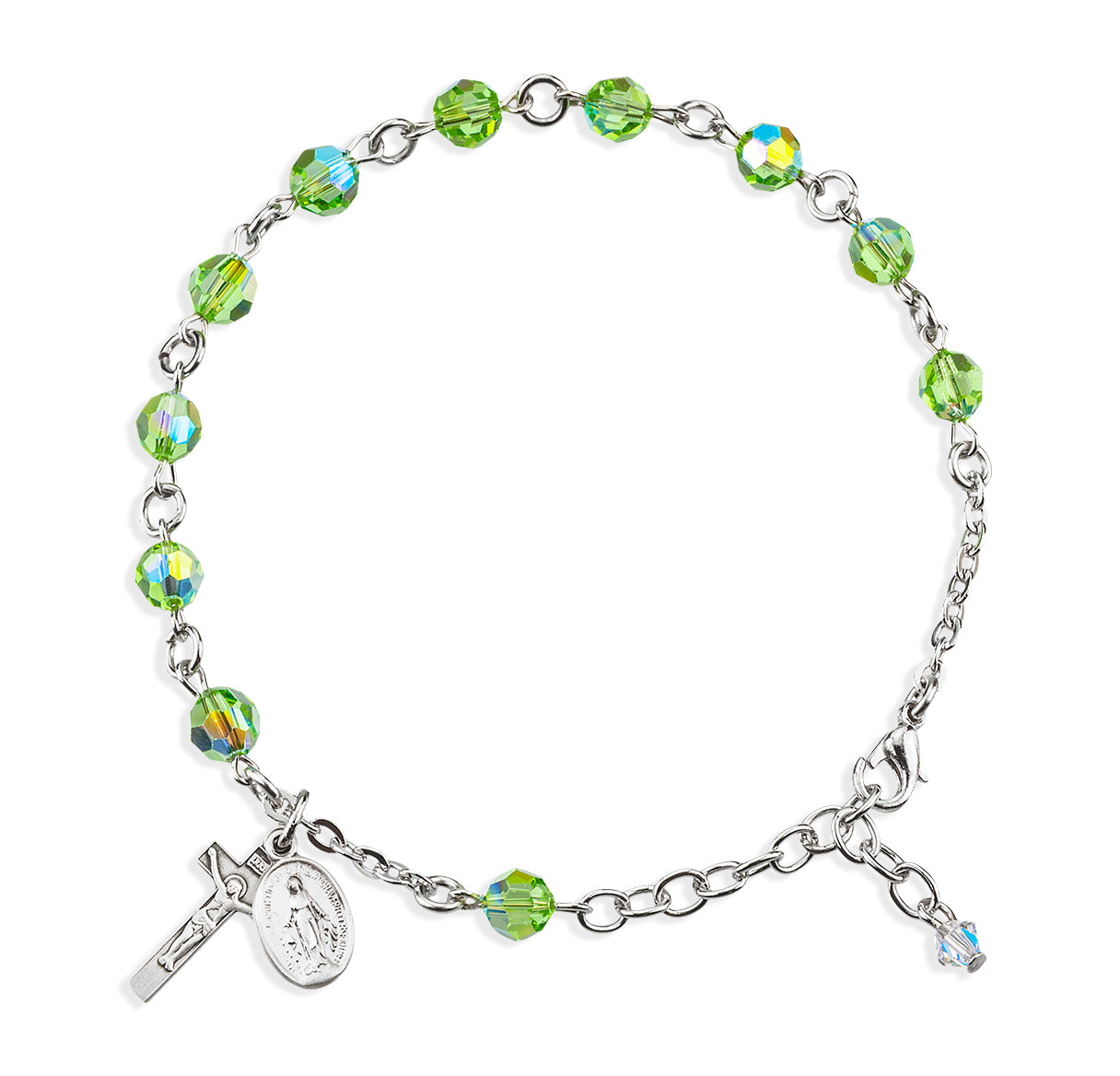 6mm Crystals by Swarovski® Peridot Rosary Bracelet w/Sterling Medals-Bxd