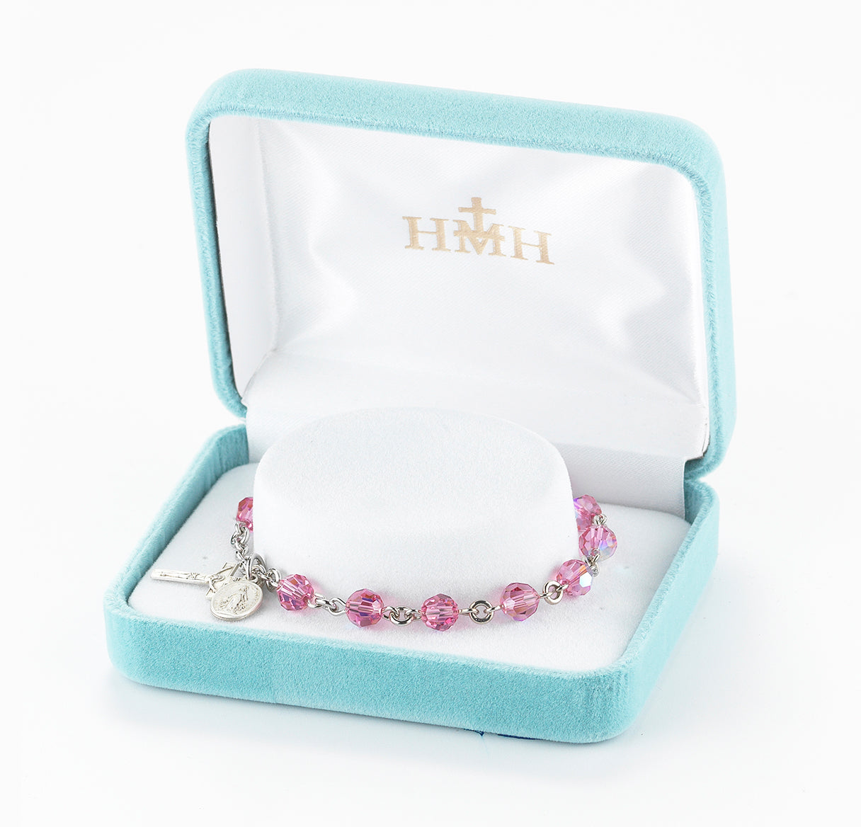 Rosary Bracelet Created with 6mm Pink Crystals by Swarovski® Austrian Crystal Round Beads by HMH