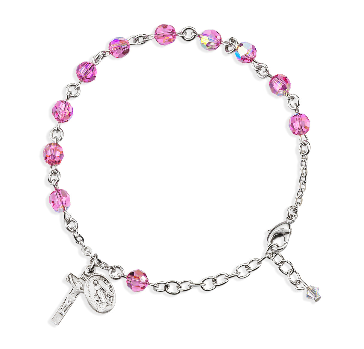 Rosary Bracelet Created with 6mm Pink Crystals by Swarovski® Austrian Crystal Round Beads by HMH
