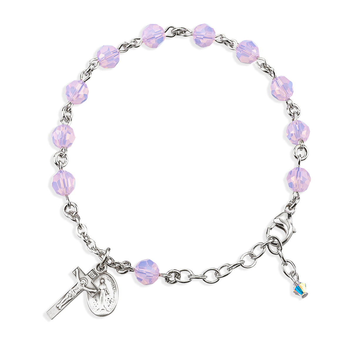 6mm Crystals by Swarovski® Rose Opal Rosary Bracelet w/Sterling Medals-Bxd
