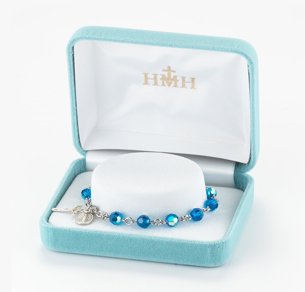 Rosary Bracelet Created with 6mm Sapphire Crystals by Swarovski® Austrian Crystal Round Beads by HMH