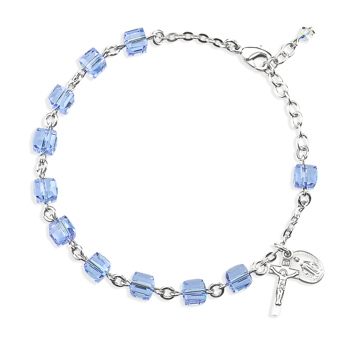 Violet Cube with Sterling Silver Medals Rosary Bracelet