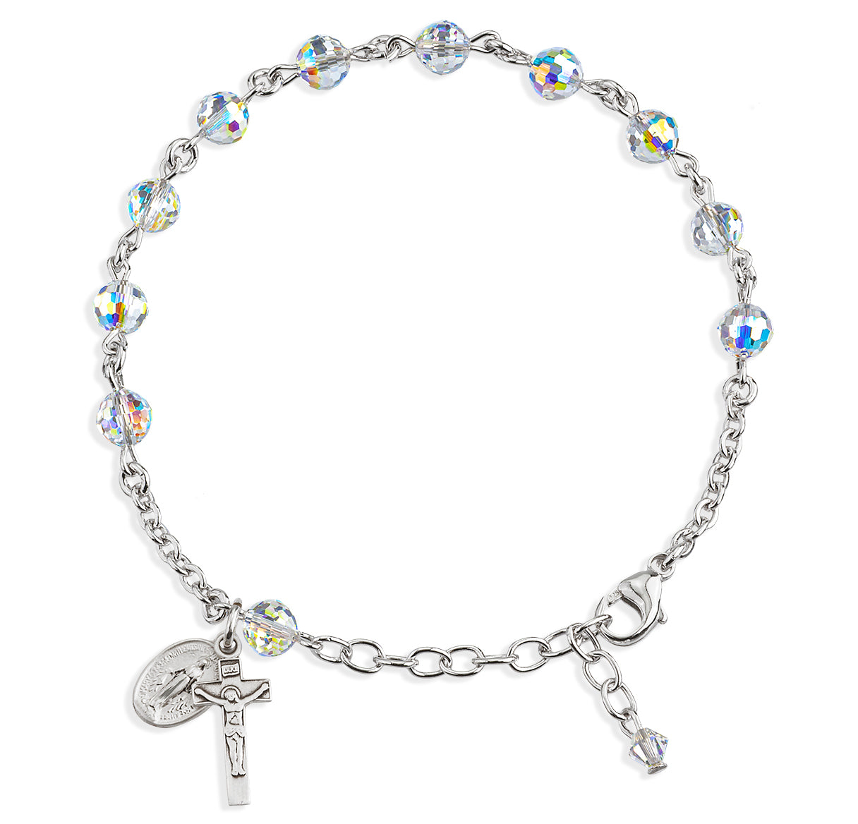 Rosary Bracelet Created with 6mm Aurora Borealis Crystals by Swarovski® Austrian Crystal Multi-Faceted Beads by HMH