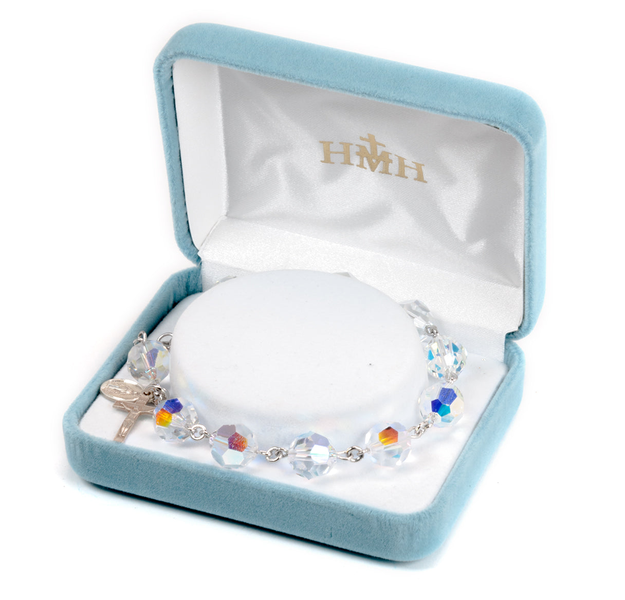 Rosary Bracelet Created with 10mm Aurora Borealis Crystals by Swarovski® Austrian Crystal Round Faceted Beads by HMH