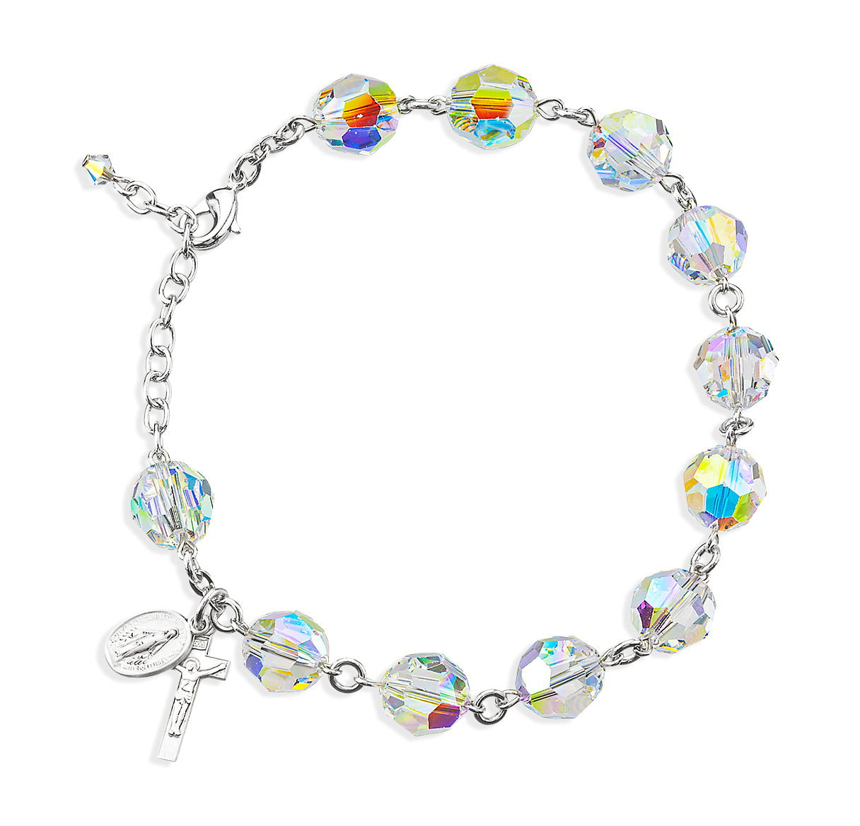 Rosary Bracelet Created with 10mm Aurora Borealis Crystals by Swarovski® Austrian Crystal Round Faceted Beads by HMH