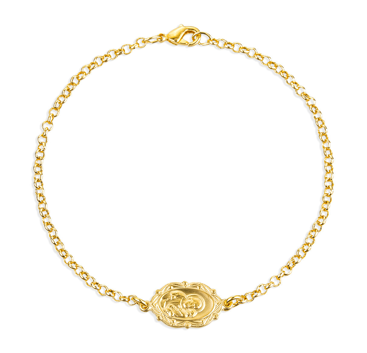 Gold Over Sterling Silver St. Joseph Medal W/ Plated Rolo Chain Bracelet 7-1/2"-Bxd
