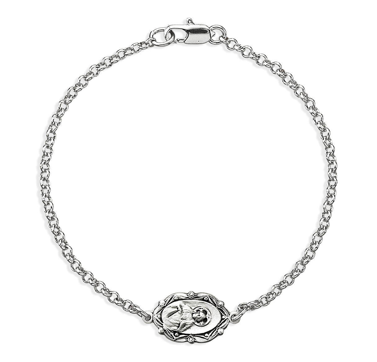 Sterling Silver Scapuar Medal W/Plated Rolo Chain Bracelet 7-1/2"-Bxd