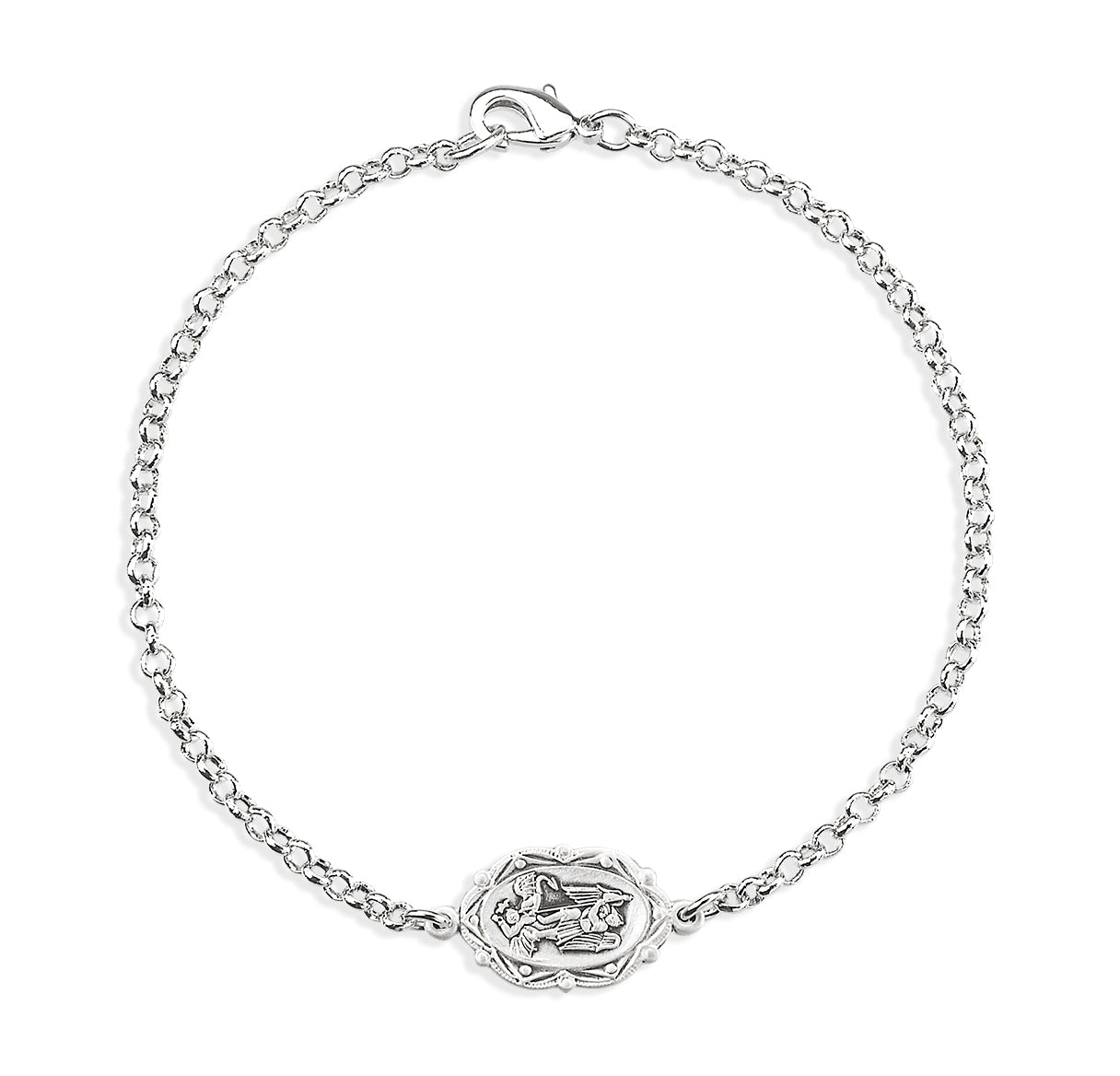 St Michael Sterling Silver Medal W/Plated Rolo Chain Bracelet 7-1/2"-Bxd