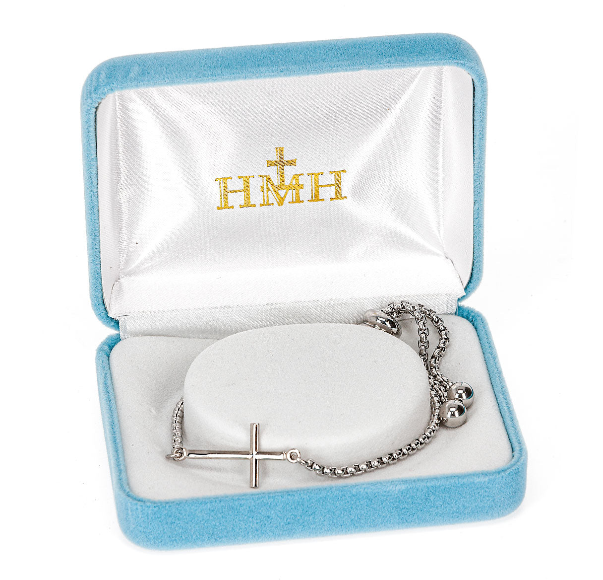 Sterling Silver Cross with Top & Bottom Connect W/Stainless Steel Bolo Adjustable Pull Chain Bracelet