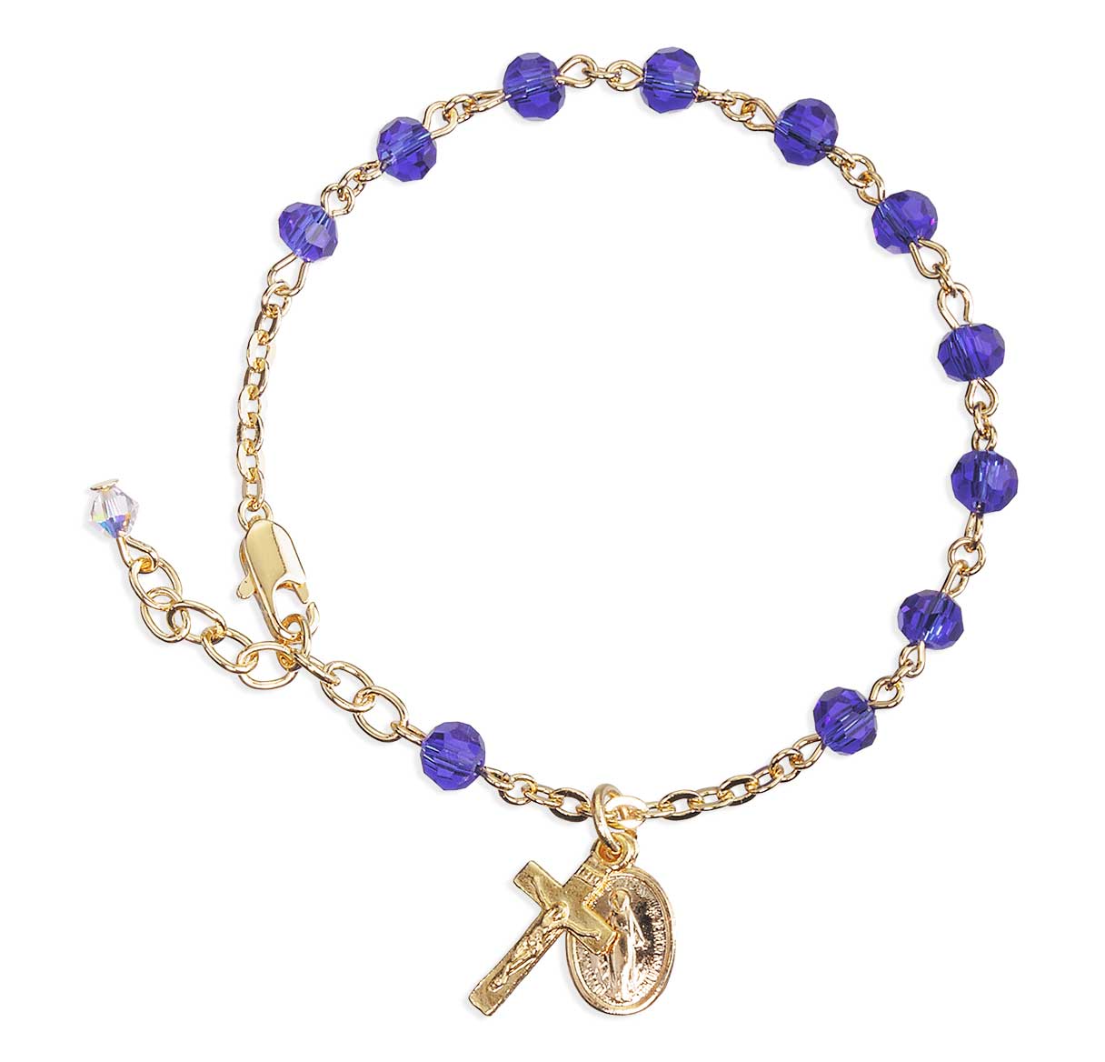 5mm Caribbean Blue Faceted Crystal Bead Gold Plated Rosary Bracelet W/Gold  Mirac & Cfx-Bxd
