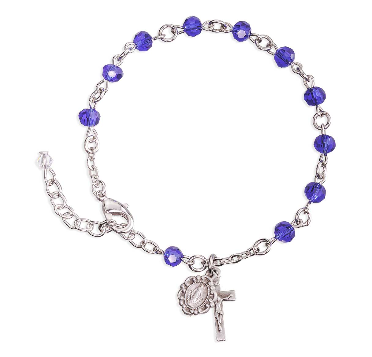 5mm Caribbean Blue Faceted Crystal Bead Rosary Bracelet w/ Oxidized Mirac Medal and Crucific-Bxd