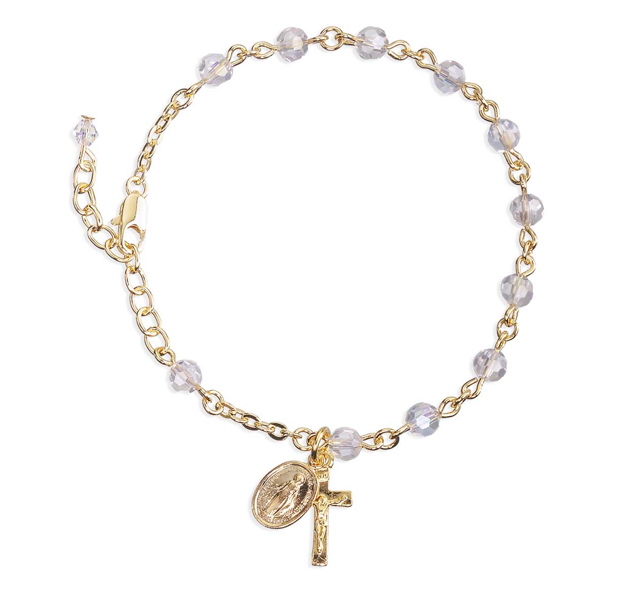 5mm Crystal Faceted Bead Gold Plated Rosary Bracelet W/Gold  Mirac & Cfx-Bxd