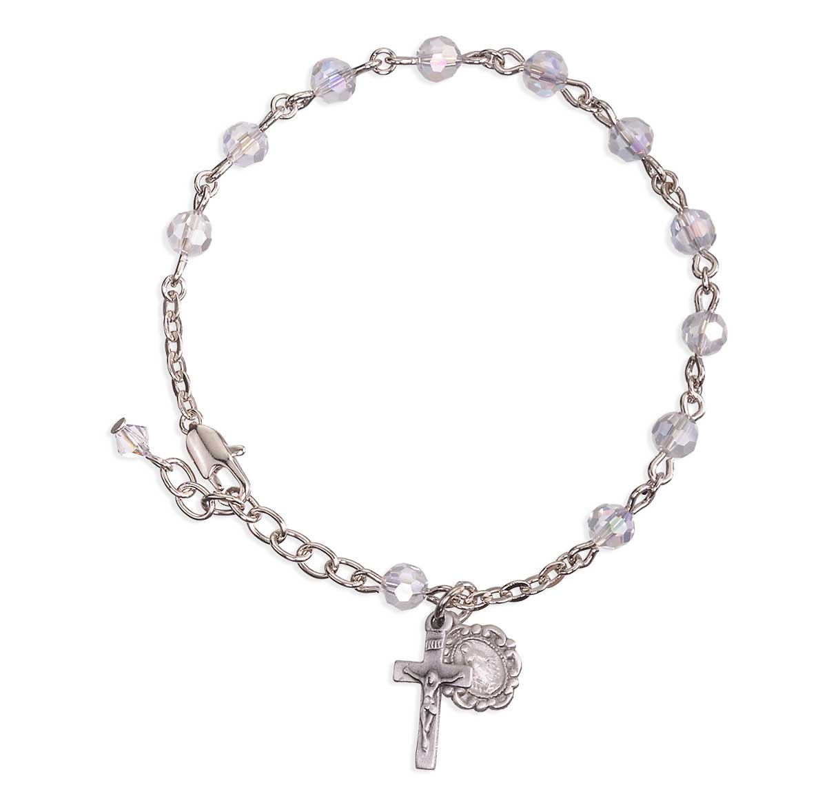 5mm Crystal Bead Rosary Bracelet with Oxidized Miraculous Medal and Crufix-Bxd