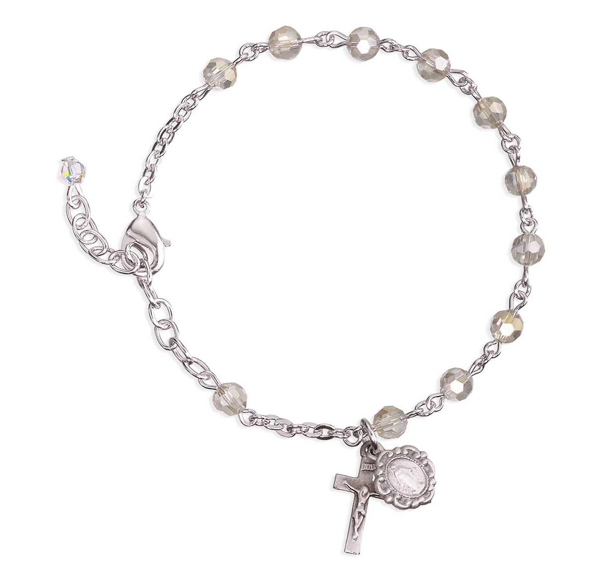 5mm Silk Faceted Crystal Beads Rosary Bracelet w/Oxidized Mirac Medal and Crucifix