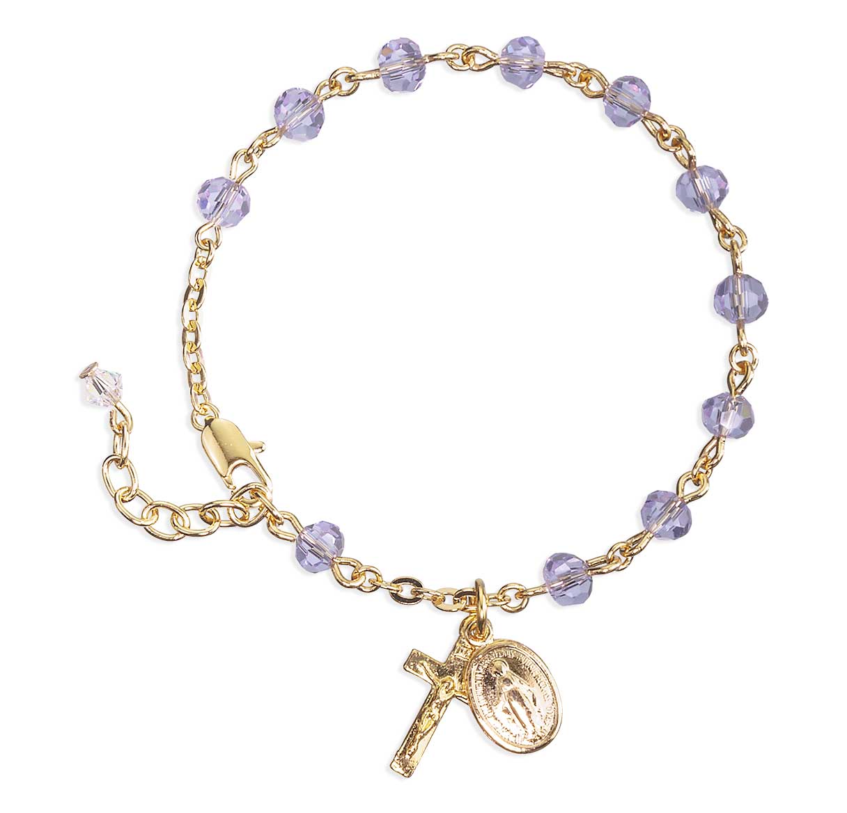 5mm Violet Faceted Crystal Bead Gold Plated Rosary Bracelet W/Gold  Mirac & Cfx-Bxd
