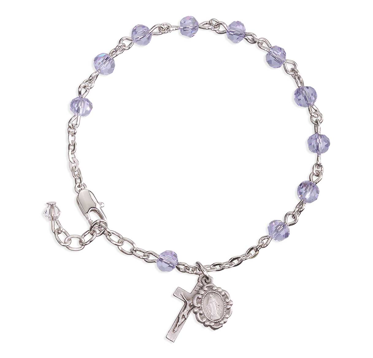 5mm Violet Crystal Bead Rosary Bracelet with Oxidized Miraculous Medal-Bxd