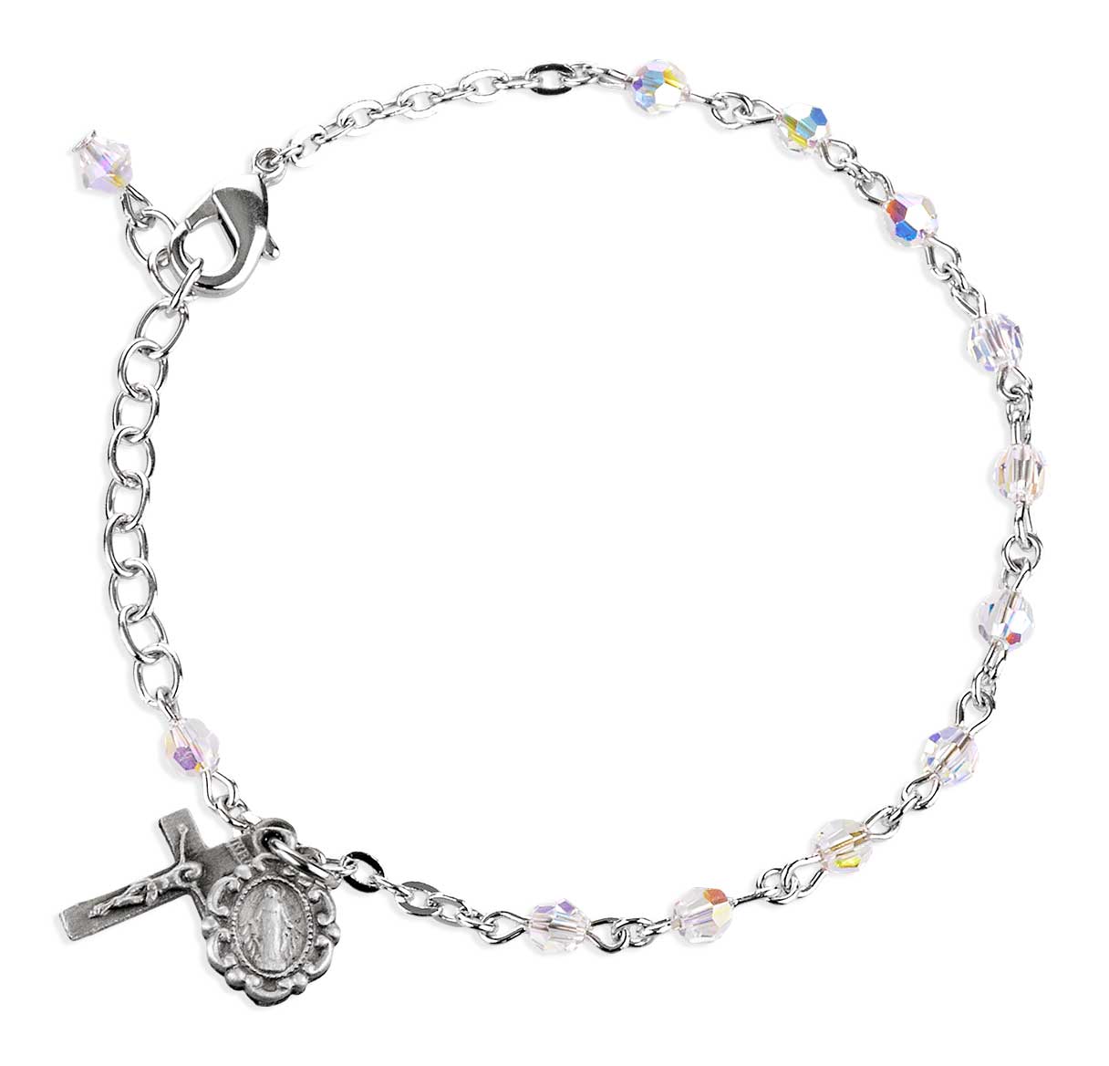 4mm Crystals by Swarovski® Crystal Rosary Bracelet W/ Silver Ox Medal & Cfx-Bxd
