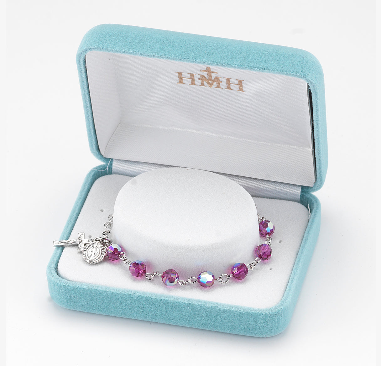 Round Crystal Rosary Bracelet Created with 6mm Crystals by Swarovski® Austrian Crystal Fuchsia Beads by HMH