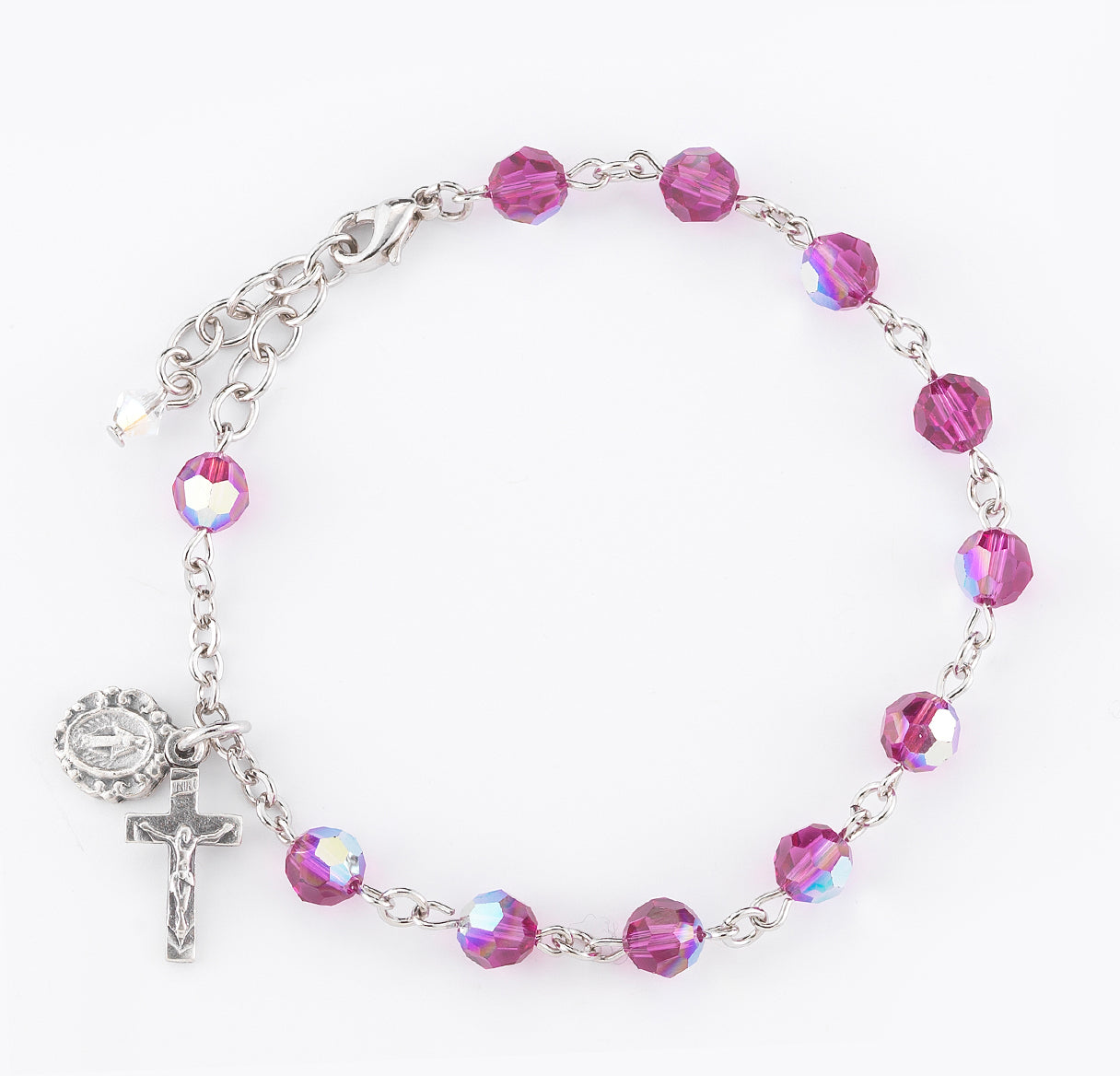 Round Crystal Rosary Bracelet Created with 6mm Crystals by Swarovski® Austrian Crystal Fuchsia Beads by HMH