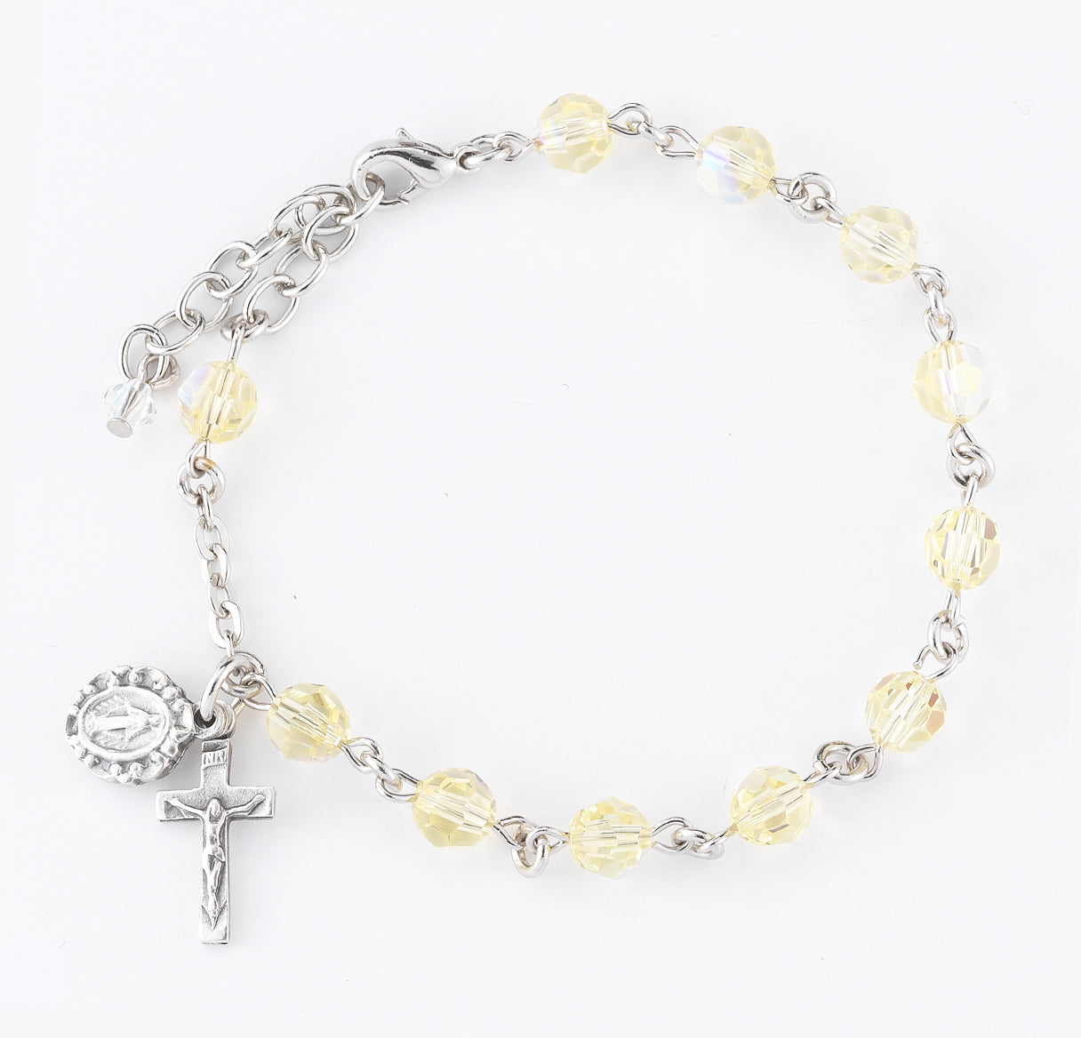 6mm Crystals by Swarovski® Jonquil Rosary Bracelet w/Silver Ox Medals-Bxd