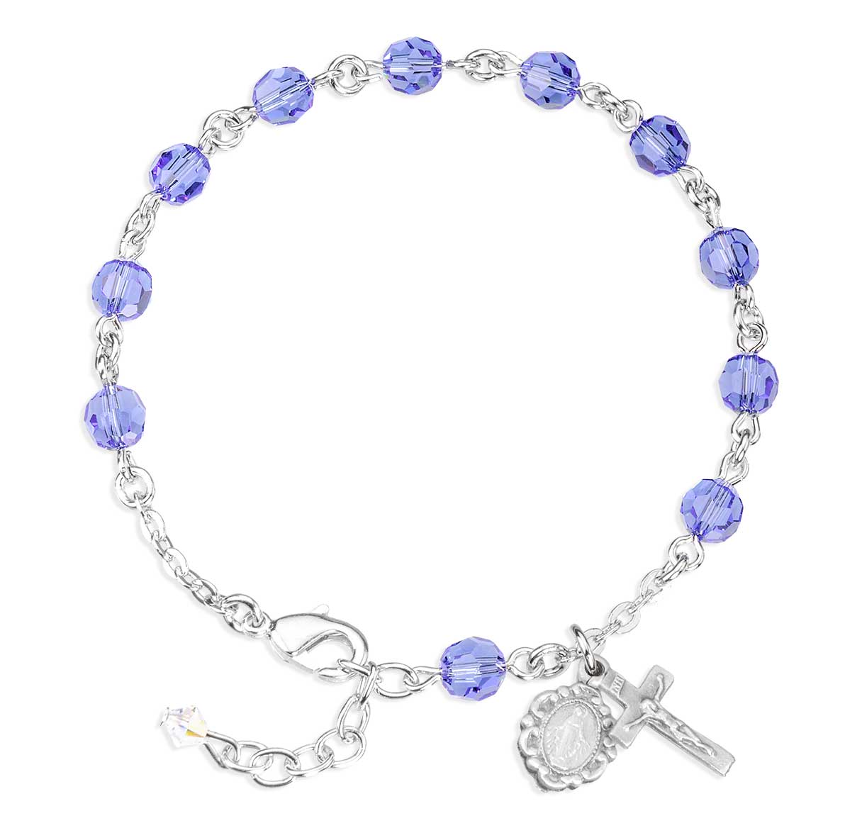 6mm Crystals by Swarovski® Sapphire Rosary Bracelet w/Silver Ox Medals-Bxd