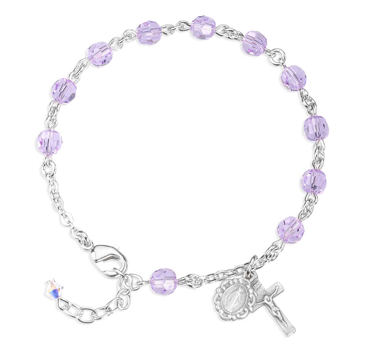 6mm Crystals by Swarovski® Violet Rosary Bracelet w/Silver Ox Medals-Bxd