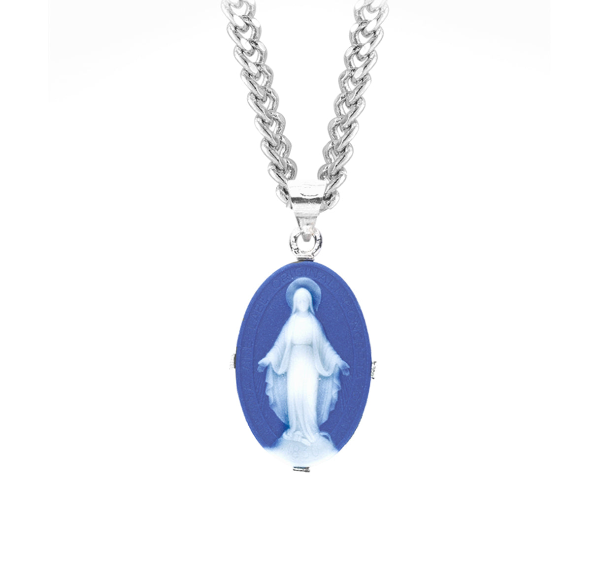 Genuine Cameo Oval Miraculous Blue 24" Ch-Bxd