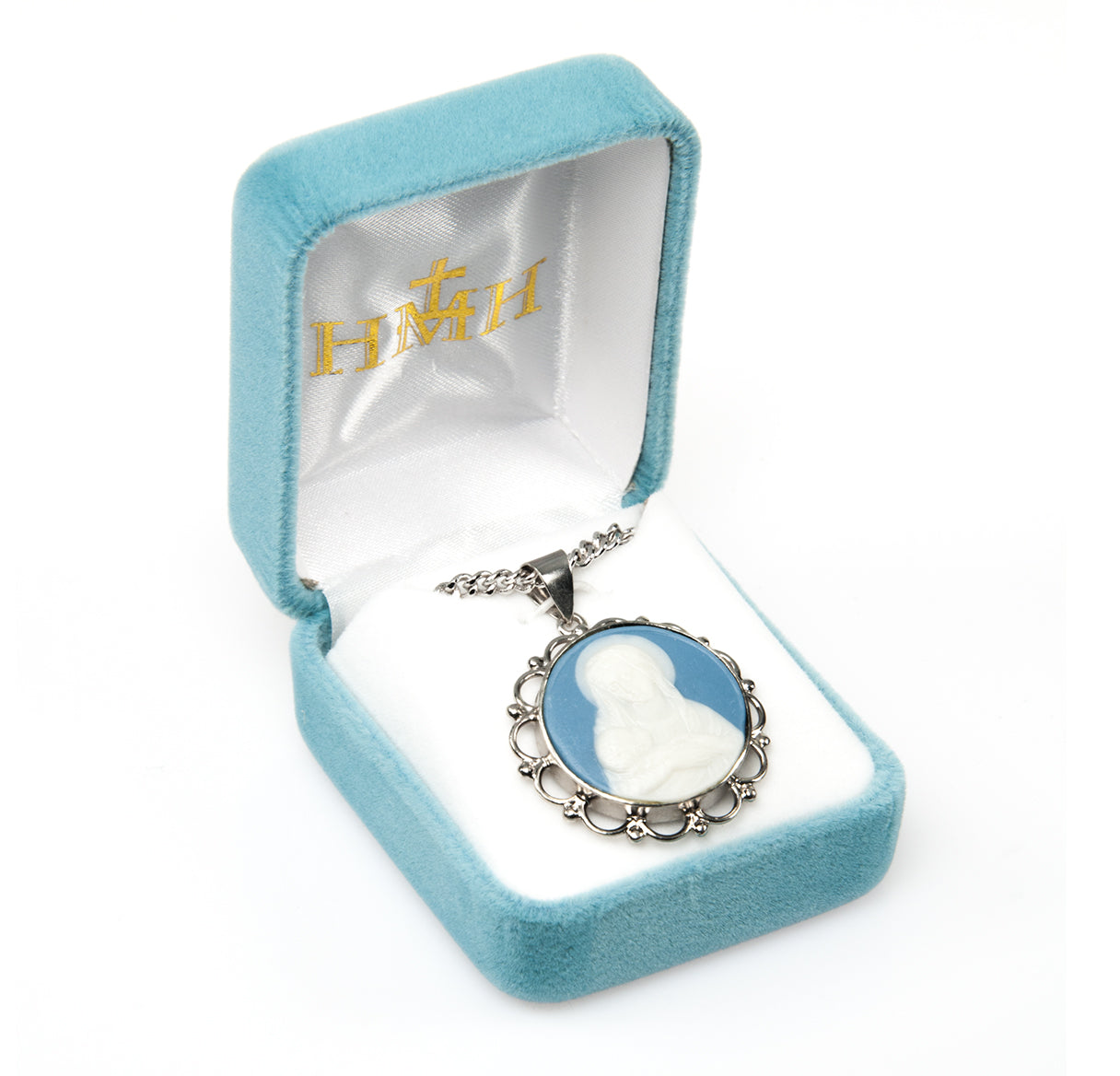 Sterling Silver Genuine Cameo Mother & Child Rd 18" Ch-Bxd