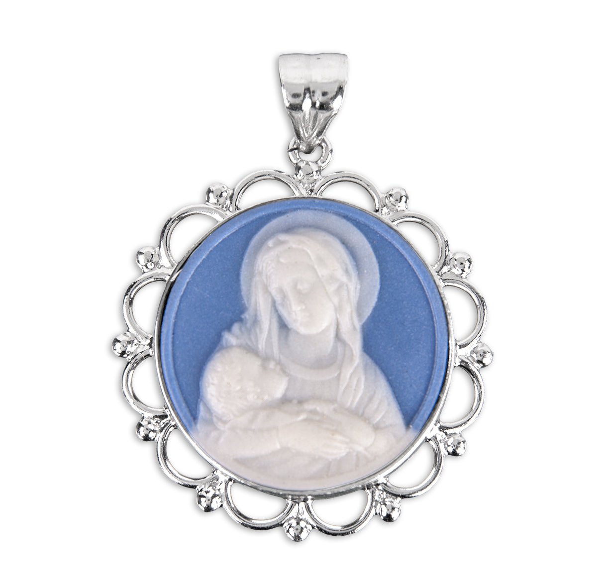 Sterling Silver Genuine Cameo Mother & Child Rd 18" Ch-Bxd