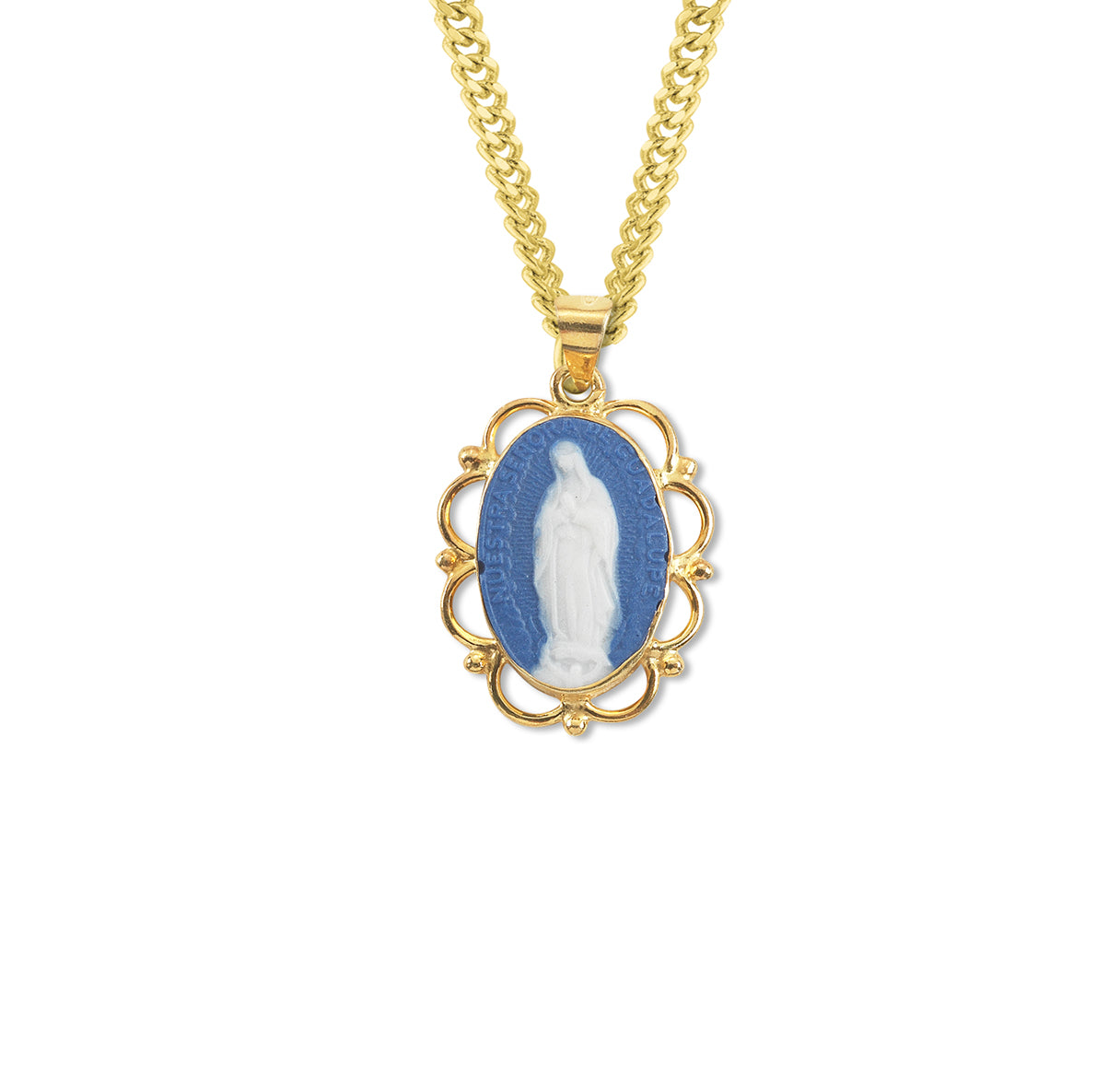 Gold Over Sterling Genuine Cameo OL of Guadalupe 20" Ch-Bxd