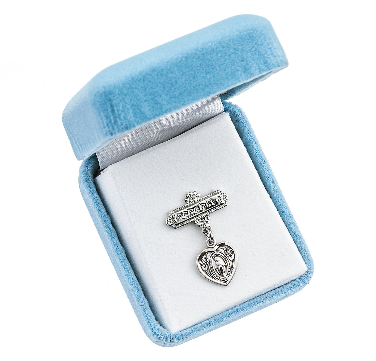 Sterling Silver Miraculous Medal on a Godchild Pin