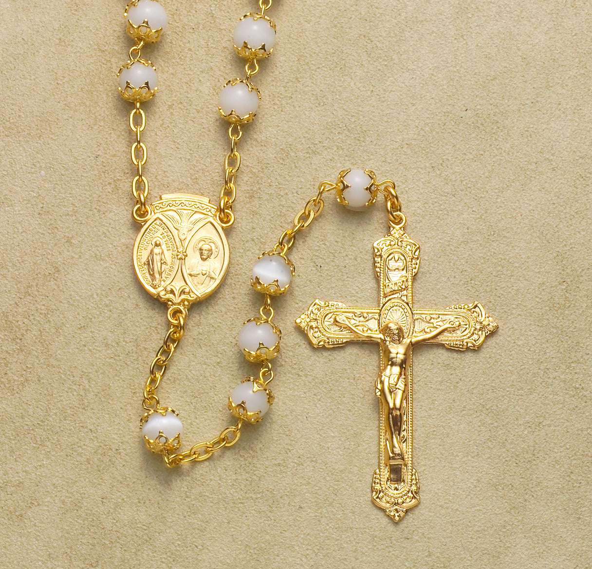 6mm Imt Pearl Capped Rosary w/16kt Gold Over Sterling Cfx & Ctr Bxd GS33/GS153
