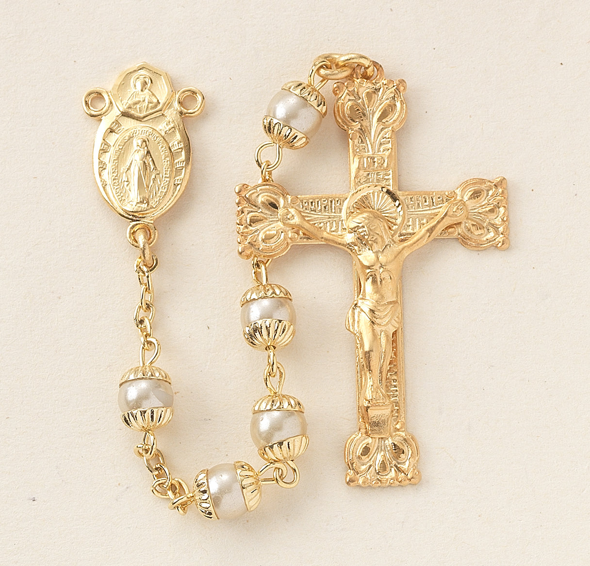 5mm Imt Pearl Capped Rosary w/16kt Gold over Sterling Cfx & Ctr Bxd GS15/GS132