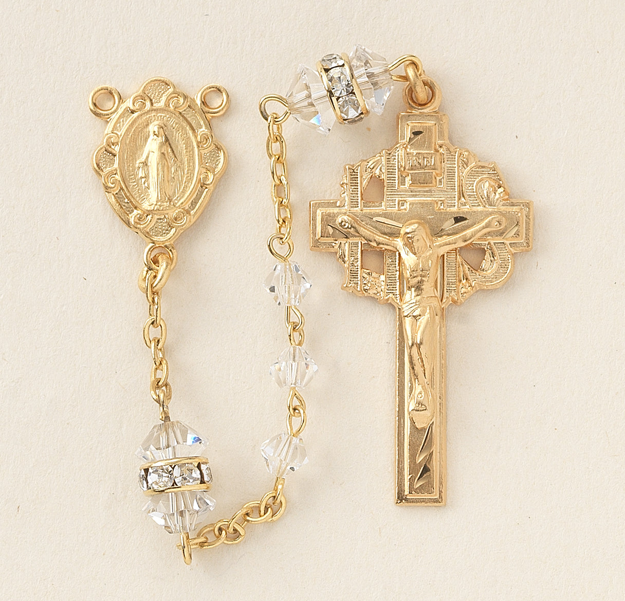 4mm Crystal Rosary w/16kt Gold over Sterling Cfx & Ctr Bxd G16/G3885