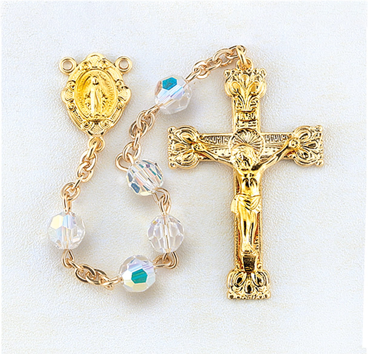 5mm Gold Over Sterling Finest Crystal Rosary w/Gold over Sterling Center & Crucifix (GSB16/GSB132)-Bxd