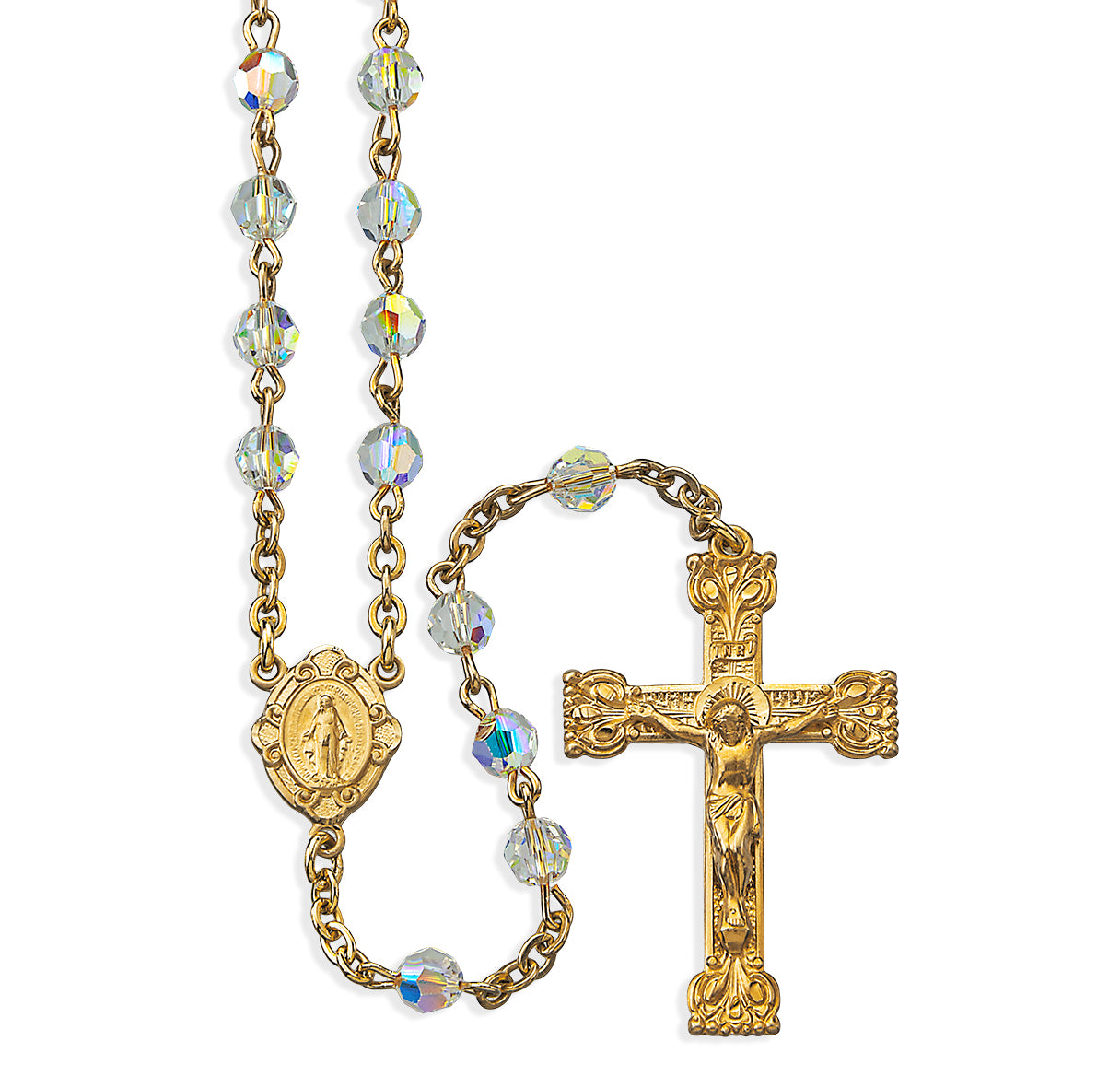 5mm Gold Over Sterling Finest Crystal Rosary w/Gold over Sterling Center & Crucifix (GSB16/GSB132)-Bxd