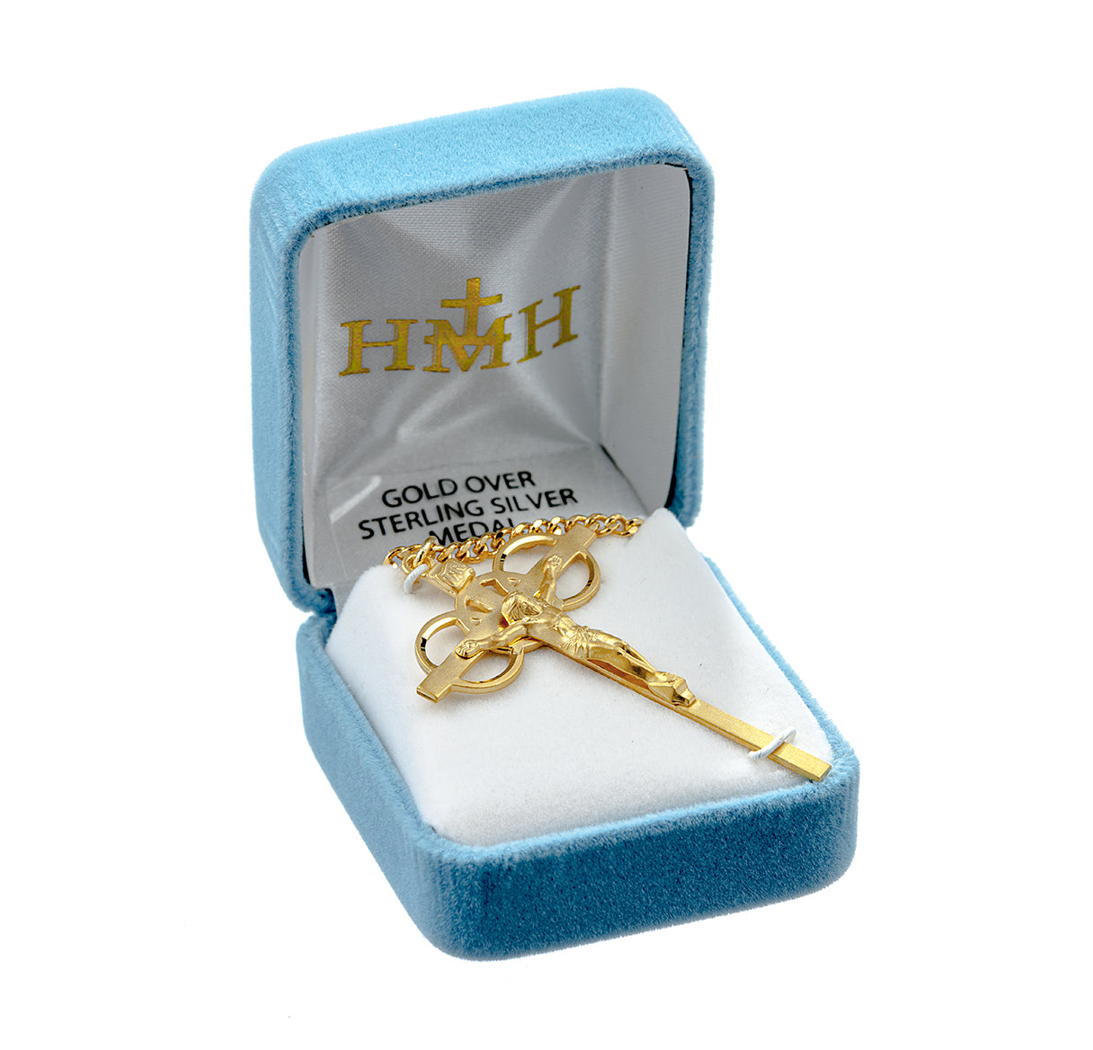 Three Ring Gold Over Sterling Silver Wedding Crucifix